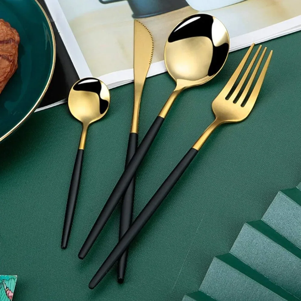 2 New 24 Piece Stainless Steel Cutlery Set Black Gold